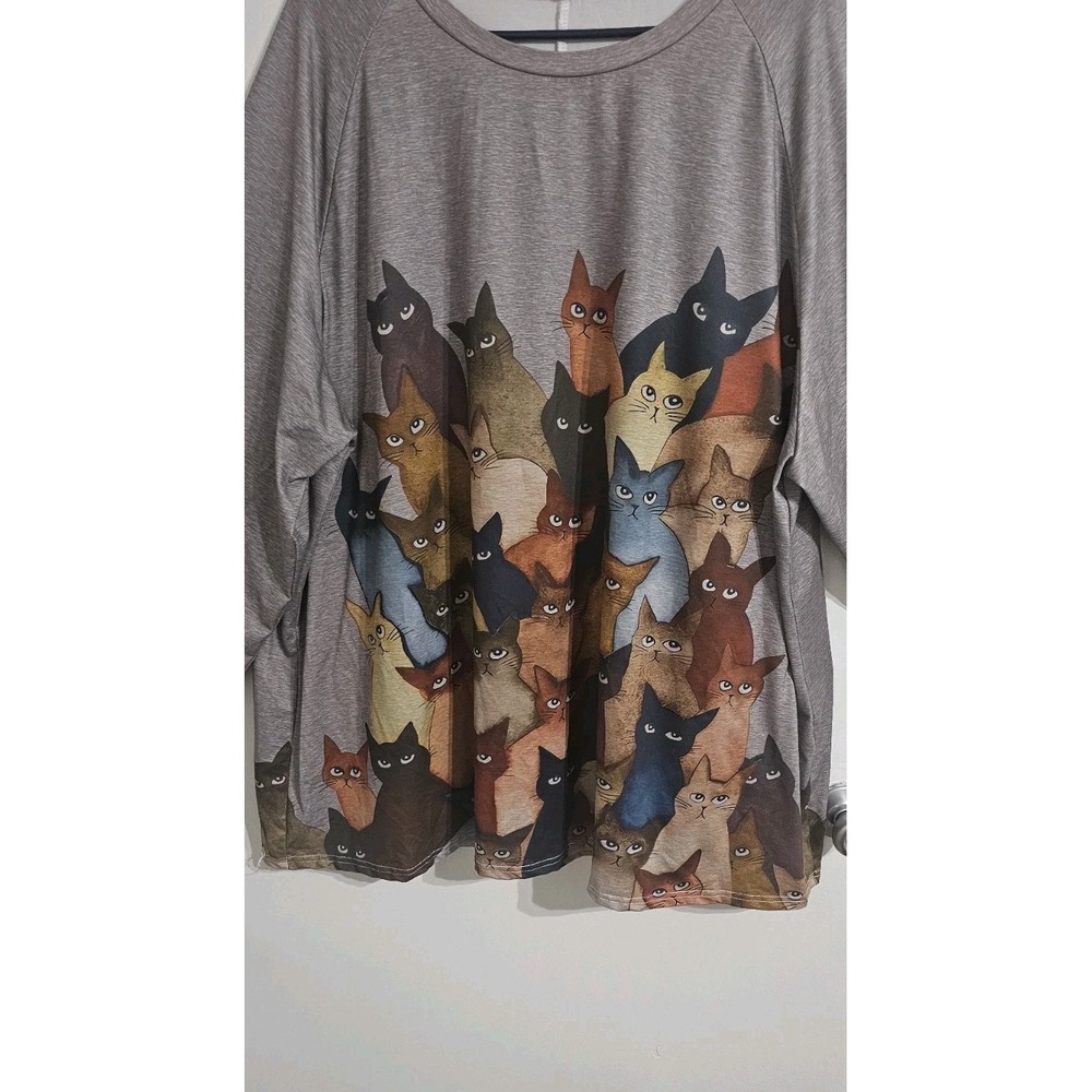 Denater Cat Graphic Womens Top 5XL Multicolor Art Wear Fun Novelty Tee Cat Lover - Picture 5 of 7
